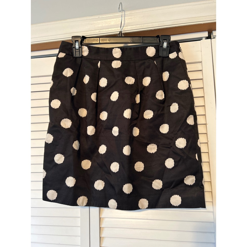 LOFT Petites Black White Polka Dot A-Line Skirt Size 6P‎ Silk Cotton Pockets